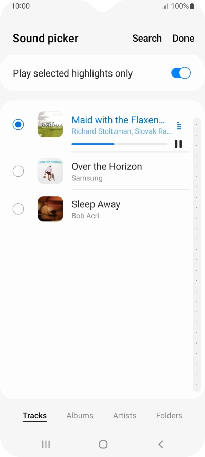 Once you've found a ring tone you like, press Done. Once you've found a ring tone you like, press Done.