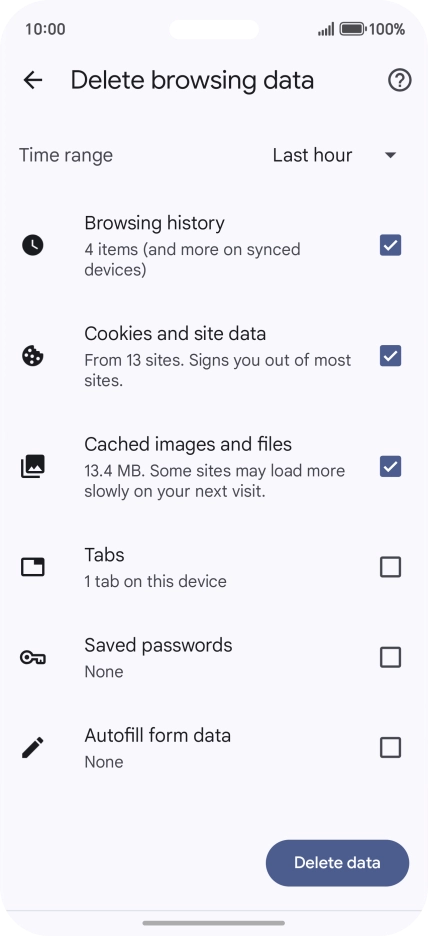 Press the fields next to the required data types.