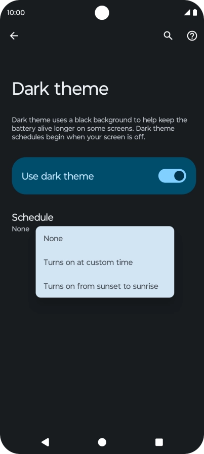 Press the required setting to turn the function on or off.