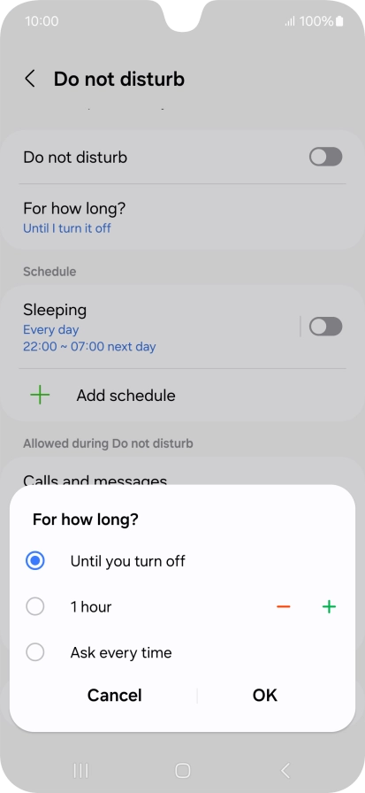 Press the required setting.