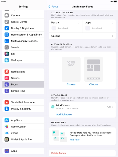 Press People and follow the instructions on the screen to select which contacts you would like to receive calls and notifications from when the selected focus mode is active.
