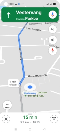 The travel information at the bottom of the screen shows your estimated time of arrival and distance to destination.