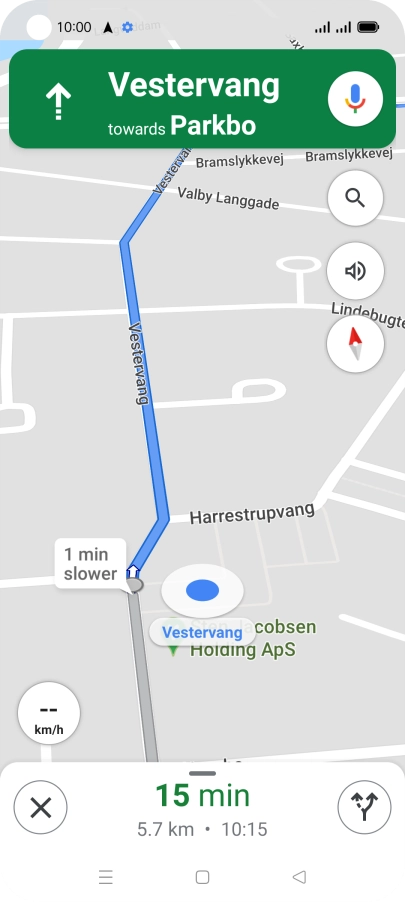 The travel information at the bottom of the screen shows your estimated time of arrival and distance to destination.