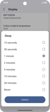 Press the required setting.