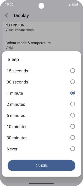 Press the required setting.