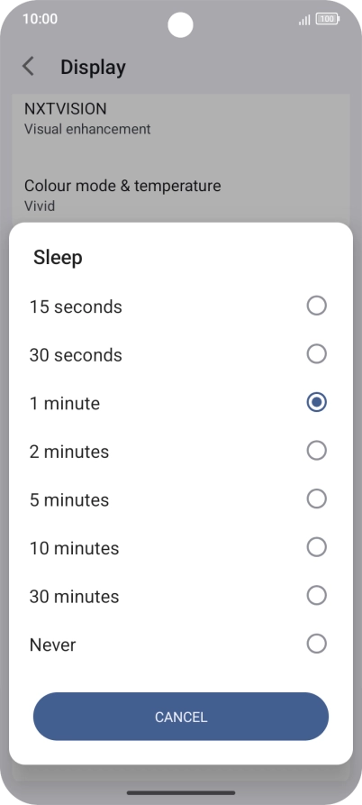 Press the required setting.