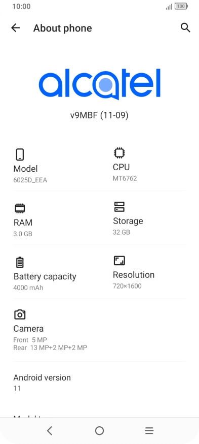 Your phone's software version is displayed below Android version.