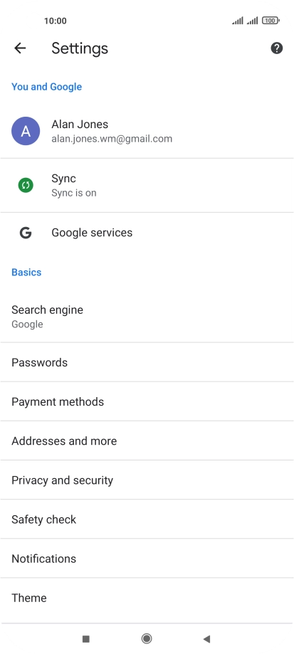 Press Privacy and security.