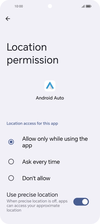 Press the required setting.