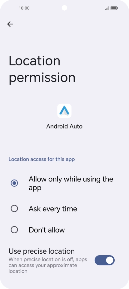Press the required setting.