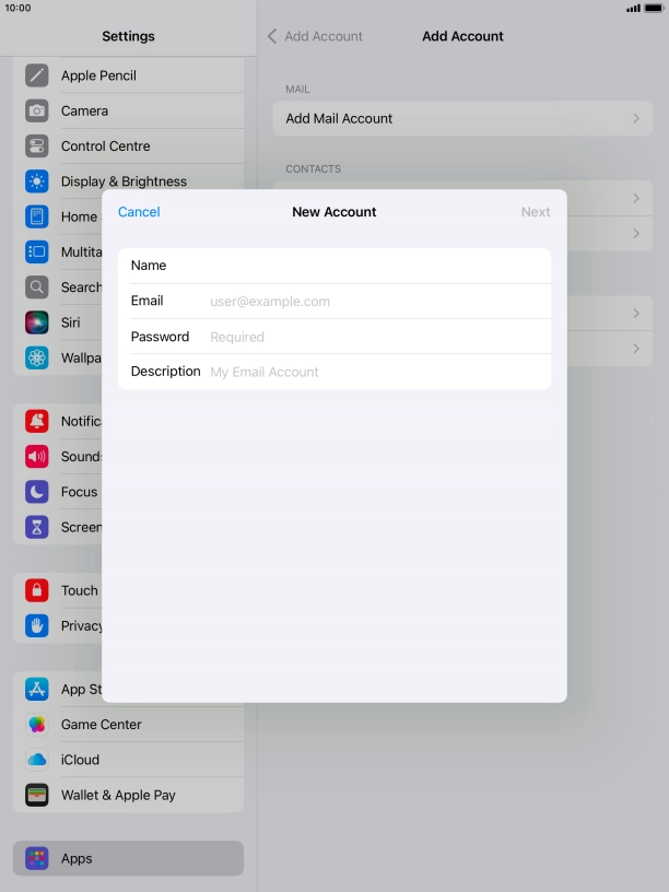 Press Email and key in your email address.