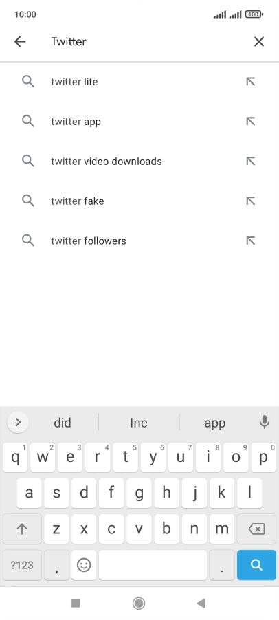 Key in Twitter and press the search icon.