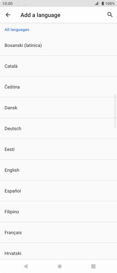 Press the required language to add it to the list of phone languages.