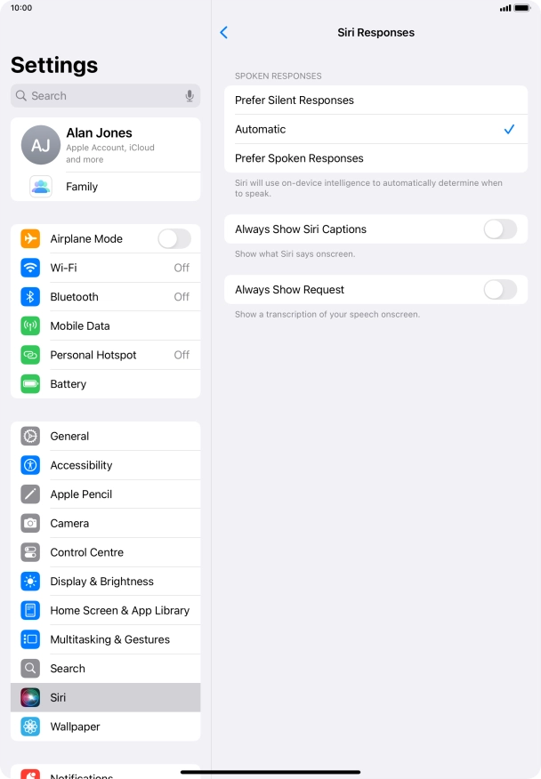 Press the required setting. Press the required setting.