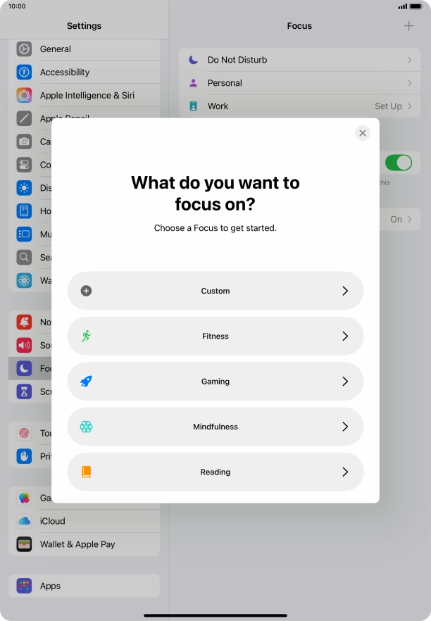 Press the required focus mode and follow the instructions on the screen to add the selected focus mode. Press the required focus mode and follow the instructions on the screen to add the selected focus mode.