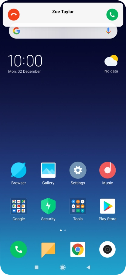 If the screen lock is turned off, press the accept call icon.