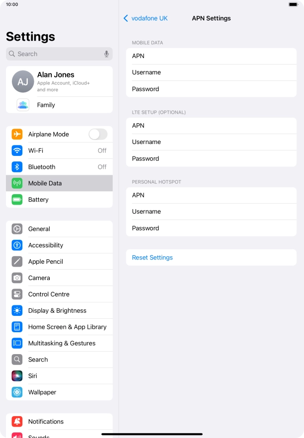 Press APN and key in wap.vodafone.co.uk.