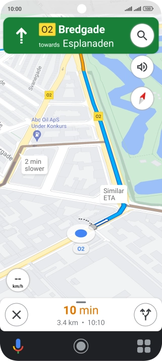 The travel information at the bottom of the screen shows your estimated time of arrival and distance to destination.