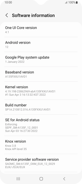 Your phone's software version is displayed below Android version.