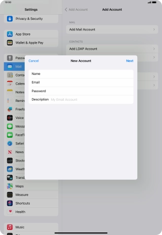 Press Password and key in the password for your email account.
