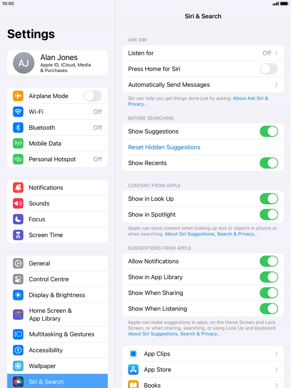 Press the indicator next to 