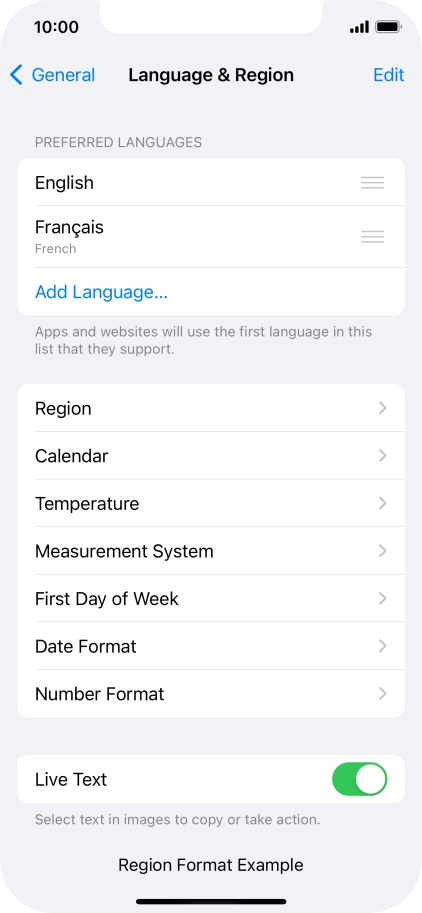 To subsequently select another language as the default language, press the move icon next to the required language and drag it to the top of the list.