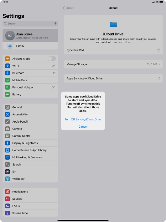If you turn off the function, press Turn Off Syncing iCloud Drive.