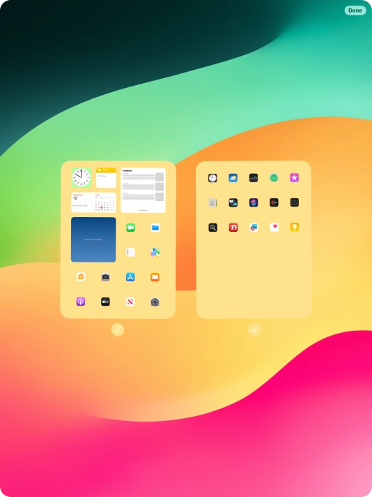 Press the fields below the required home screens to select or deselect them.