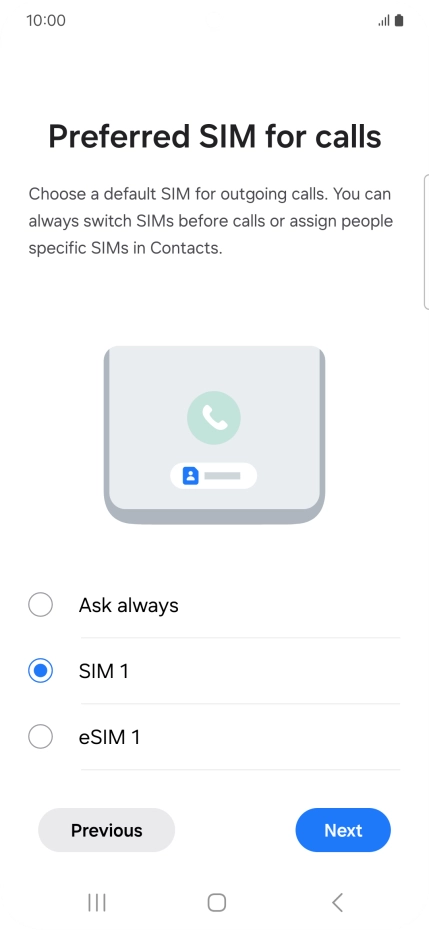 Press the required setting.