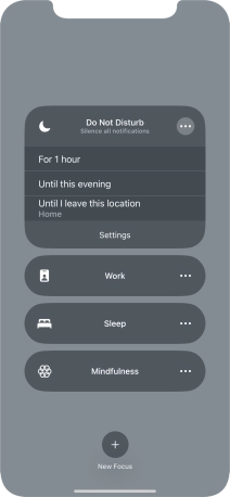 Press the required setting to activate the selected focus mode for a specified period of time or until you leave your current location.