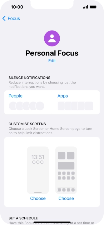 Press People and follow the instructions on the screen to select which contacts you would like to receive calls and notifications from when the selected focus mode is active.