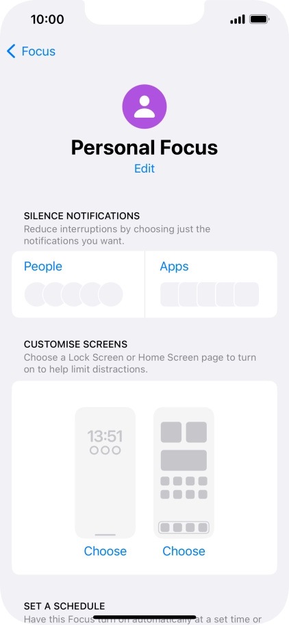 Press People and follow the instructions on the screen to select which contacts you would like to receive calls and notifications from when the selected focus mode is active.