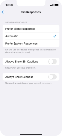 Press the required setting.