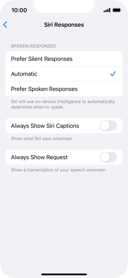Press the required setting.