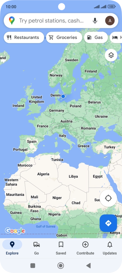 Press the search field and key in the required destination.