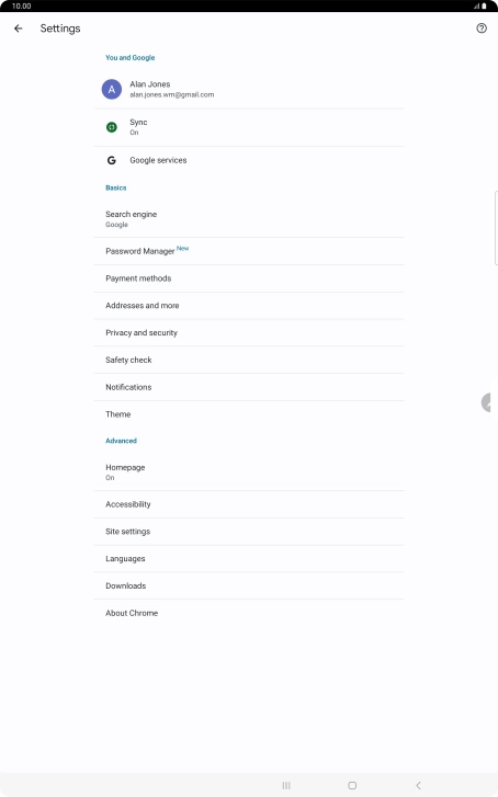Press Privacy and security.