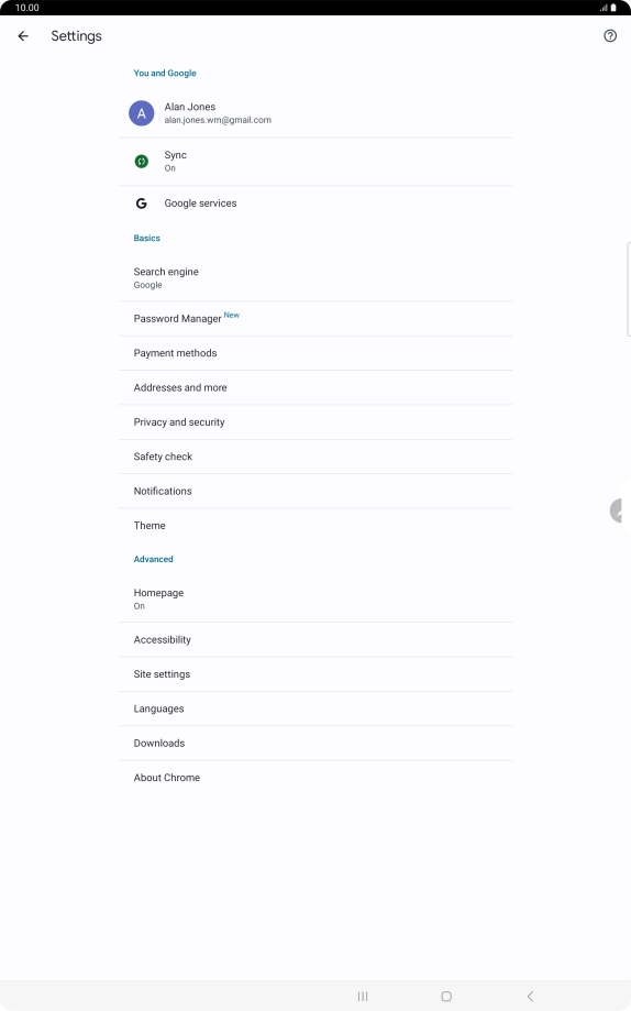 Press Privacy and security.