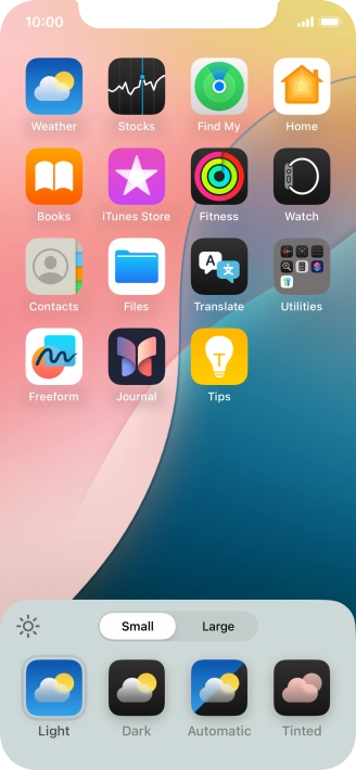 Press the required setting to select the size of app icons on the home screen.