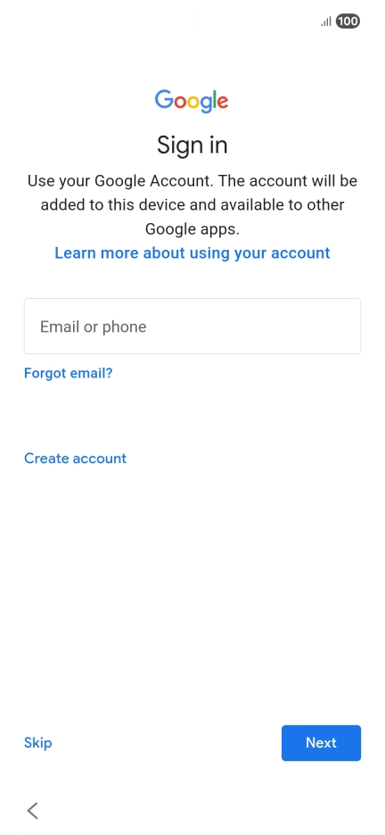 Press Email or phone and key in the username for your Google account.