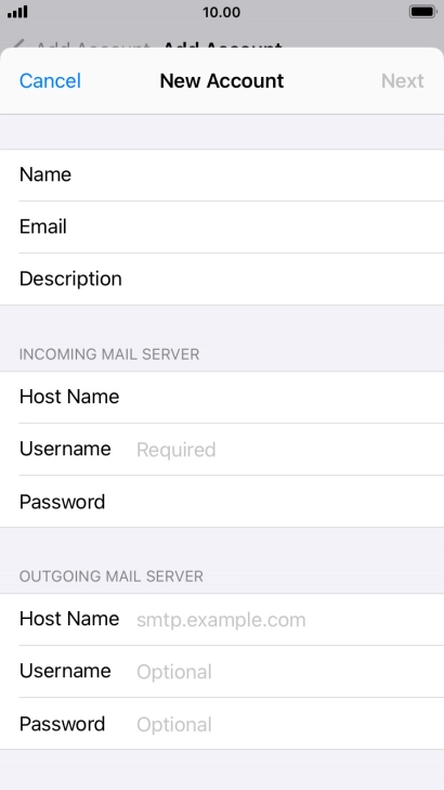 Press Username and key in the username for your email account.