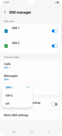 Press the required setting.