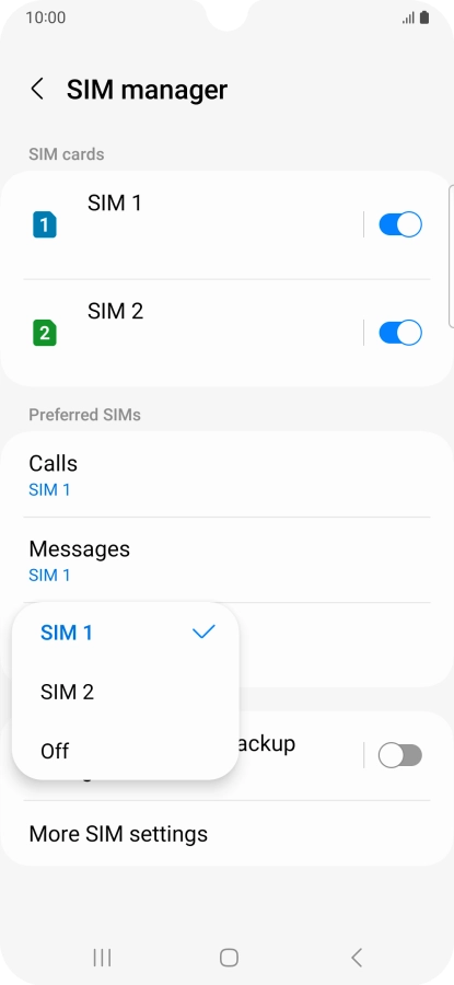 Press the required setting.