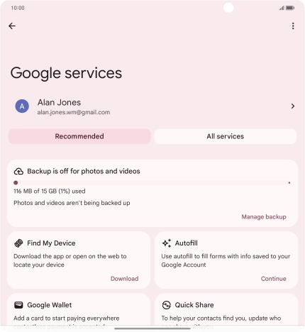 Press Manage backup.