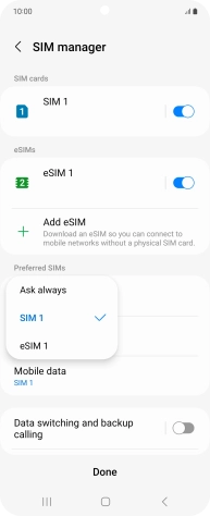 Press the required setting.