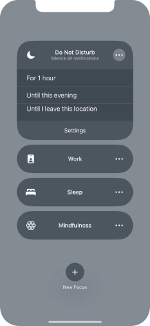 Press the required setting to activate the selected focus mode for a specified period of time or until you leave your current location.