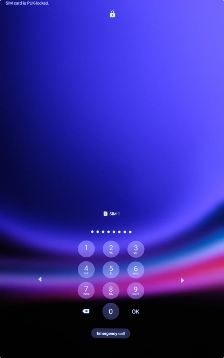 Key in the PUK and press OK.