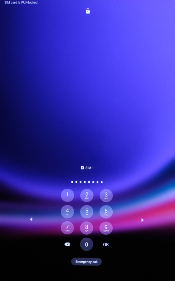 Key in the PUK and press OK.