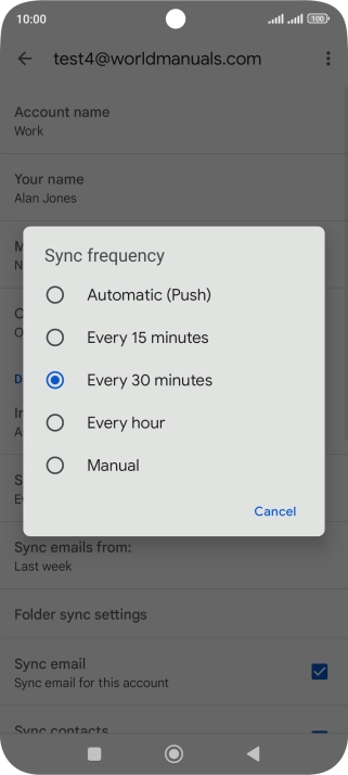 Press the required setting.