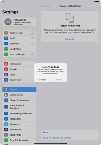 Press Reset. Wait a moment while the factory default settings are restored. Follow the instructions on the screen to set up your tablet and prepare it for use. Press Reset. Wait a moment while the factory default settings are restored. Follow the instructions on the screen to set up your tablet and prepare it for use.