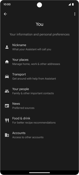 Press Nickname and follow the instructions on the screen to select phone owner settings.
